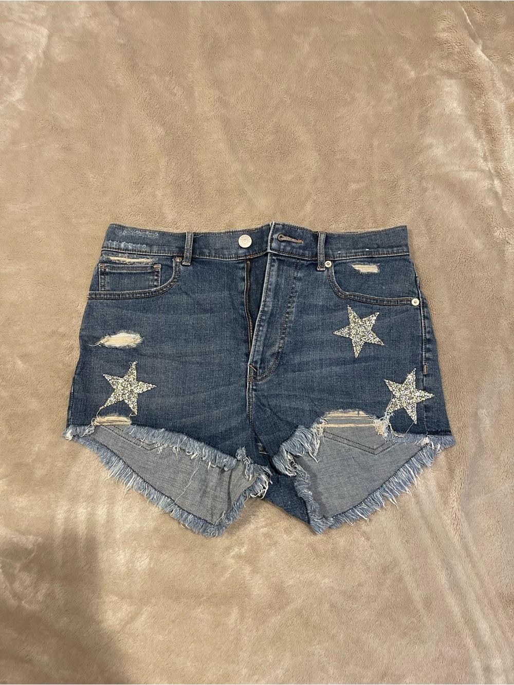 Express Blue Distressed Denim Star Embellished Shorts